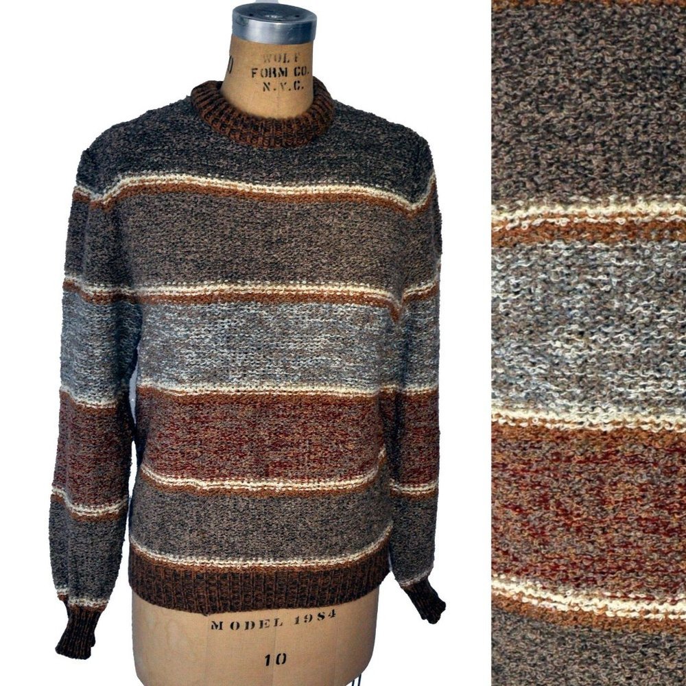Vintage 70s Striped Brown Acrylic Sweater